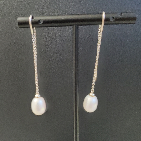 Sterling Silver 925 Pearl Threader Earrings - Picture 3 of 7
